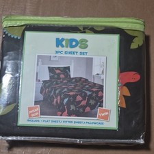 Kids Dinosaur Brown Twin 3pc Sheet Set 100 Polyester Flat Fitted Pillowcase