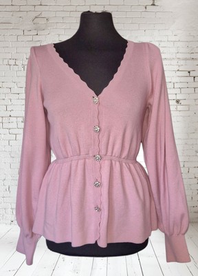 River Island Pink Peplum Cardigan with Diamanté Buttons UK 10
