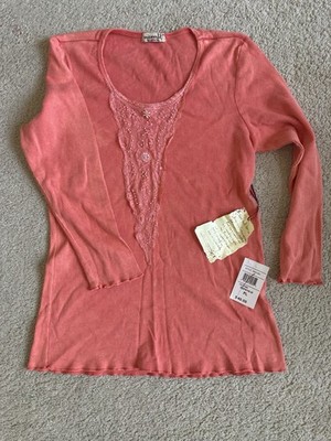 One World Women s Beaded Stretch Long Sleeve T Shirt Sz PL