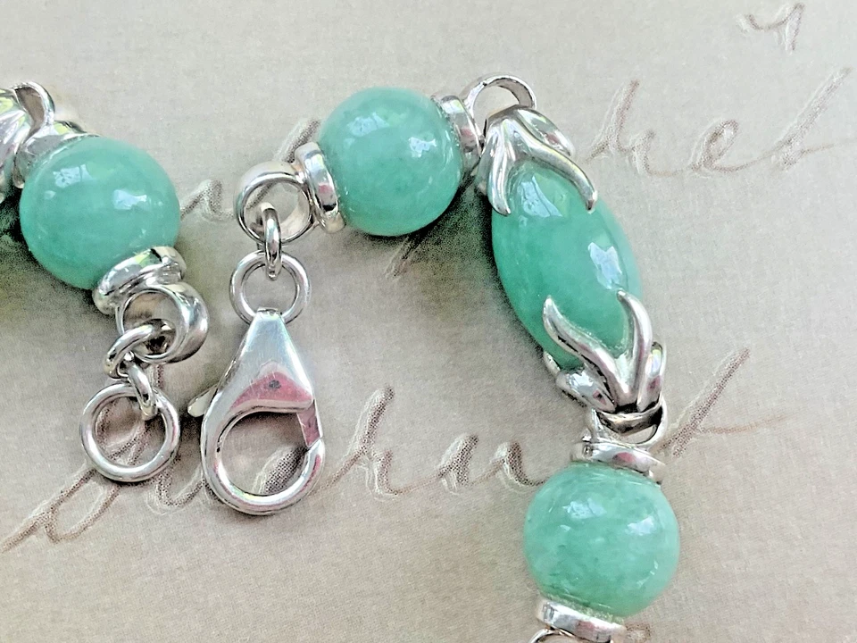 "Pulsera de plata de ley 925 con piedras preciosas de aventurina verde 7,25"" 34 g" Foto 4 de 4