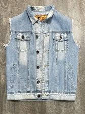 Rolling Paper Jean Vest M Cargo Jacket Blue Sleeveless Denim Distressed Medium