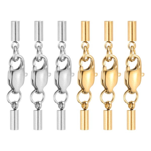 6Er-Set 2Mm Leder-Endkappen FüR Clips Mit Hummerschloss, Silber/Gold-image