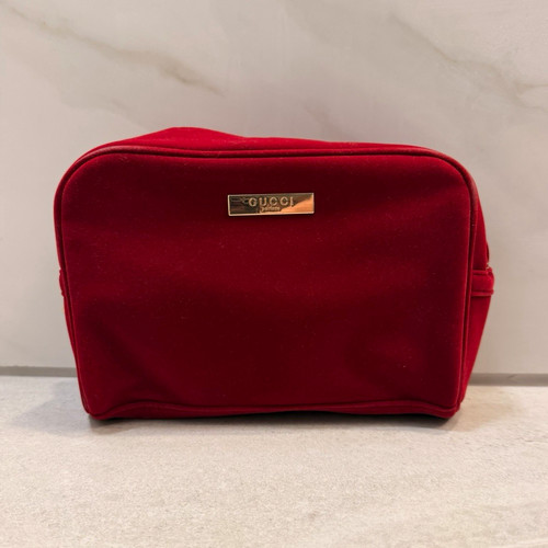 Gucci Parfums Red Velvet Zipper Makeup Bag Cosmetic Pouch