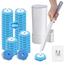 Disposable Toilet Brush With 48 Ocean Scent Replacement Heads & 1 Storage Barrel