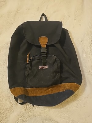 Vintage 90s Jansport Backpack Leather Bottom Flap Over Drawstring