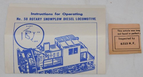 CLEAN Lionel #58 Great Northern Rotary Snow Plow Vulvcan Switcher 1959-61 BOXED - Picture 23 of 24