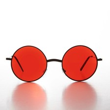 Black Round Red Lens Sunglasses - Tipper