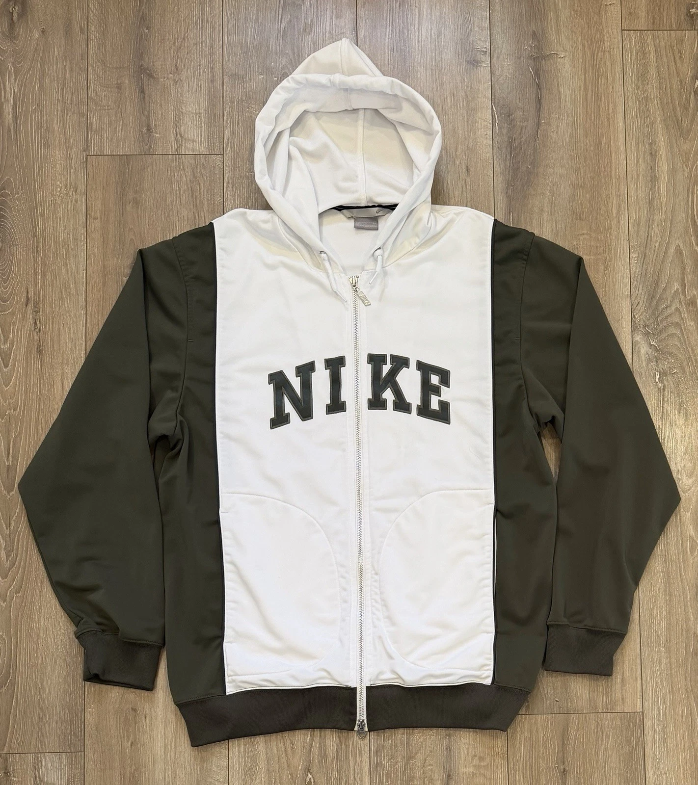 Vintage NIKE Men’s Full-Zip Fleece Hoodie Sweatshirt Large Green White
