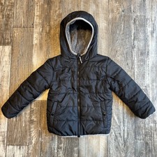 Cat Jack Reversible Boys 4/5 Black Hooded Puffer Jacket with Pockets