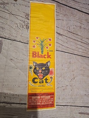 VINTAGE Black Cat Firecracker Fireworks Label 3x11.5''