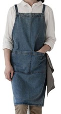 Denim Apron Large Pockets Cooking Kitchens Gardening Bib Jean Deep Blue