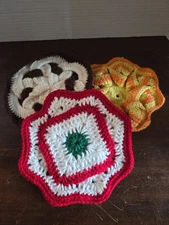 Crochet Pot Holders Handmade Set of 3 Hot Pads Trivets