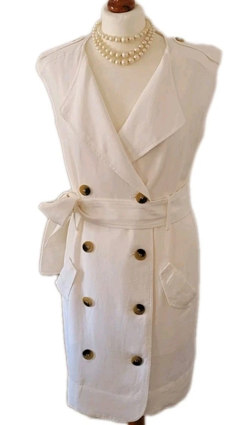 Abito Camicia Lino Mango Safari Off White Taglia M FR38 UK10