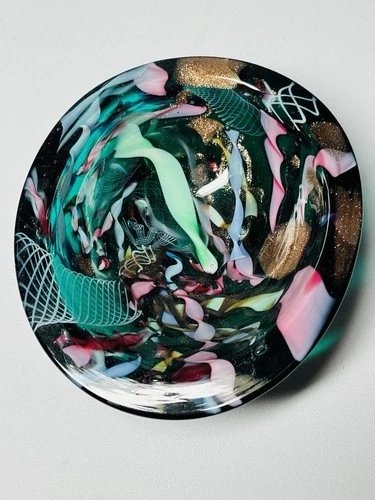 Vintage Murano Glass Avem Tutti Frutti Scramble Green Bowl Dish