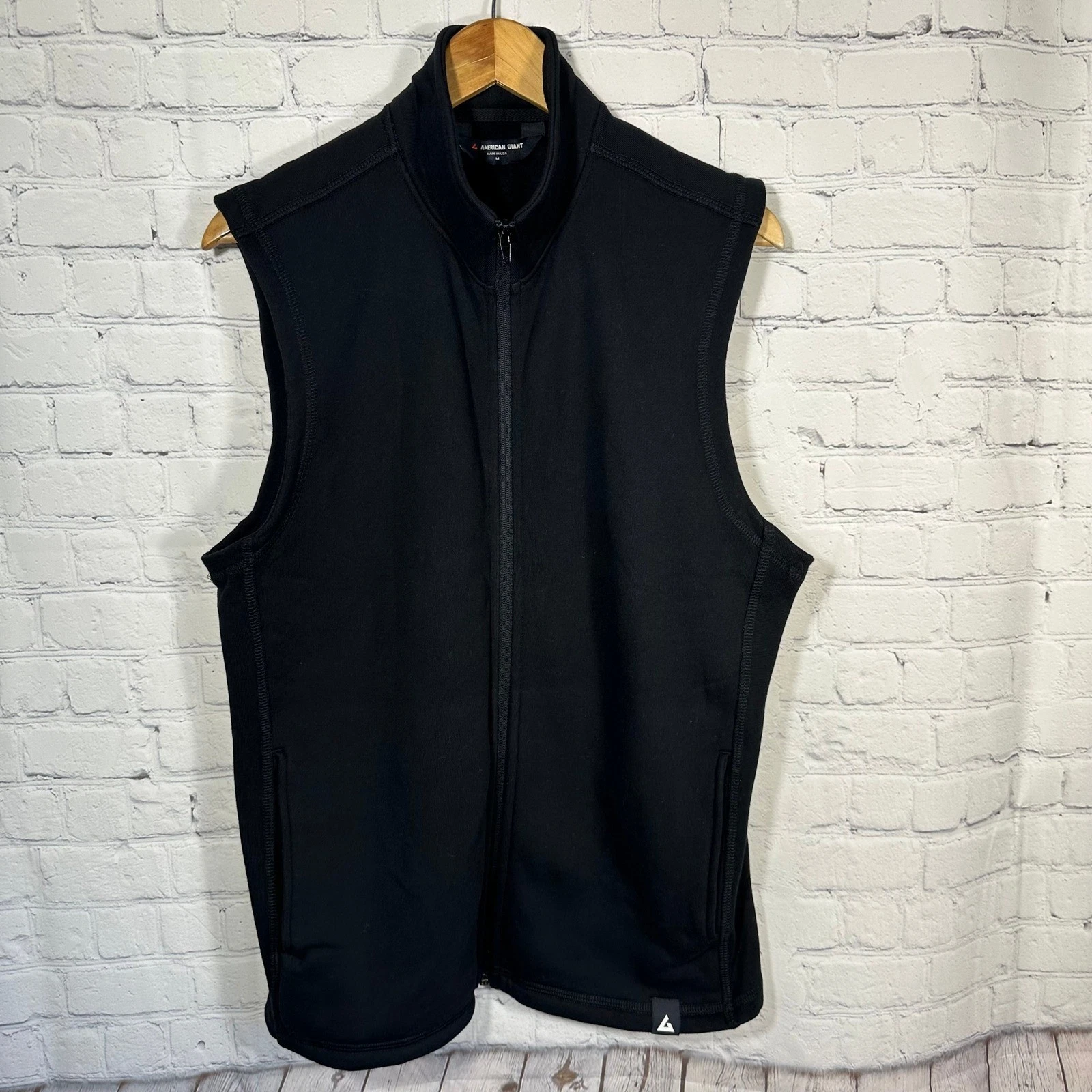 American Giant Mens Full Zip Fleece Vest Black Cotton Made in USA Size M