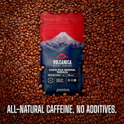 Volcanica Half Caff Coffee Whole Bean Swiss Water Fresh Roasted Kosher, 16-Ounce