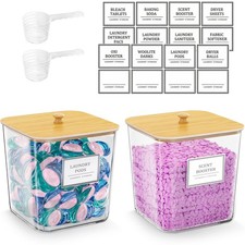 HomePekite 2 Pack Laundry Pods Container,Laundry Room 2 Pack, Natural Wood