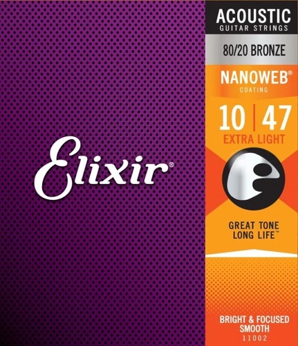 Elixir Nanoweb 11002 80/20 Bronze Anti-Rust Acoustic Guitar Strings 10-47 - Picture 1 of 1