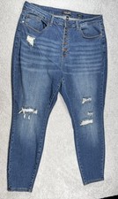 Judy Blue Denim Blue Skinny Fit Jeans Womens 22W Fraying JB88307 MD-R Button Fly