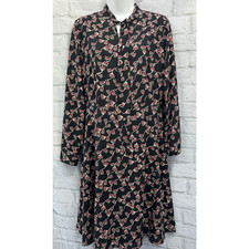 Papaya Shift Dress Black White Red Floral Size 12 Long Sleeve Boho Smock Chiffon