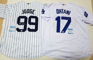 Los Angeles Dodger Shohei Ohtani & NY Yankees Aaron Judge Autographed Jersey COA