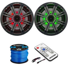 2 x Kicker 6.5" Marine LED Charcoal Speakers, LED Lighting Remote, Speaker Wire
