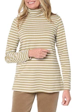 Belle by Kim Gravel Women's Primabelle Pinstripe Turtleneck Dried Herb