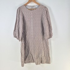 Target dress womens size 8 shift white brown geeometric 3/4 sleeve linen 125548