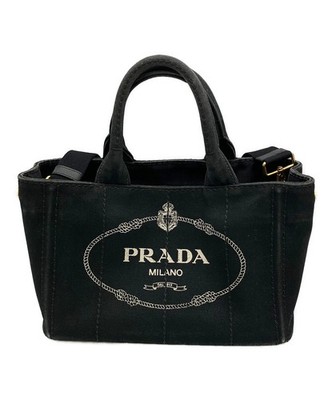 PRADA 2-Way Tote Bag Canvas Schwarz Herren Gold Hardware Hergestellt in Frank...