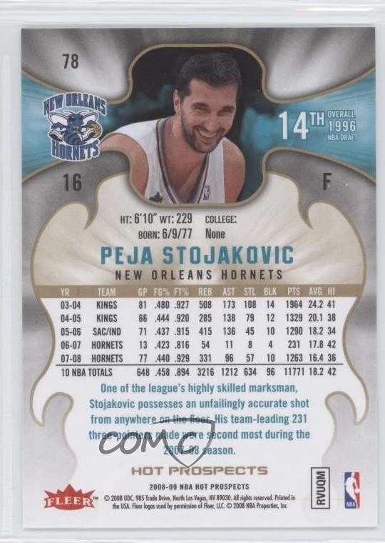 2008-09 Fleer Hot Prospects Peja Stojakovic #78 - Image 2 of 2