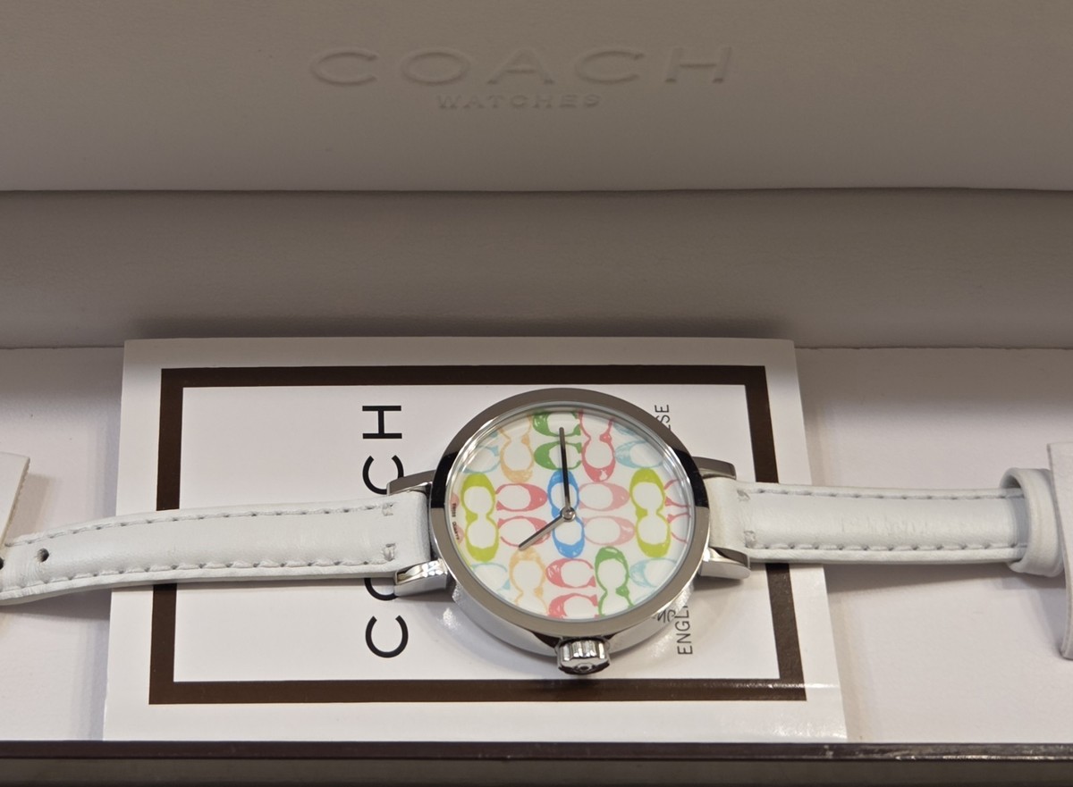 Coach Signature Watch in Pastel and White Coach Pastel Signature C silver watch with silver leather  main image 2