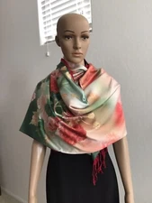 New 100% Silk Multi Color Floral  Scarf 