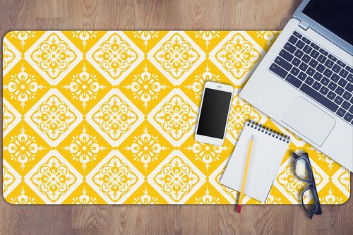 Desk Mat Top Large Pad Protector Home Keyboard 90x45 Yellow white pattern - Photo 3/4