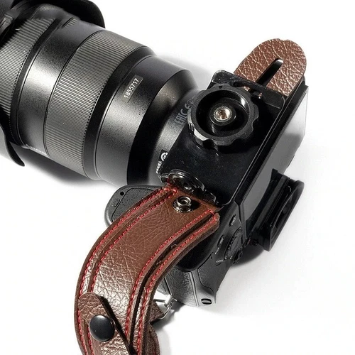 Correa de muñeca de cuero con agarre Correa de mano para cámara DSLR marrón negro - Imagen 4 de 11