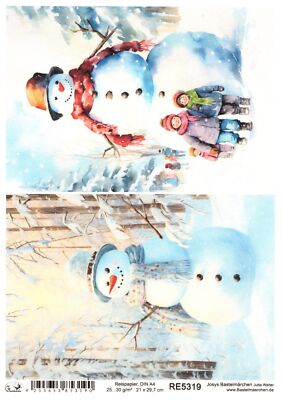 Reispapier A4 Strohseide Decoupage Weihnachten Schneemann Kinder RE5319