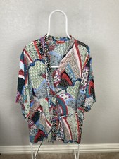 Josie Natori Robe Women s Med Multicolor Patchwork Floral Kimono Lightweight