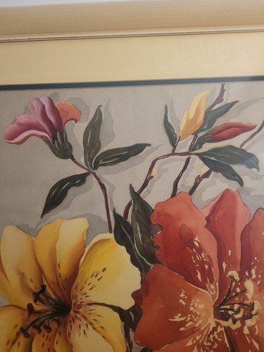 Acquerello Ruben Kupur originale vintage anni 30 40 fiori rossi gialli - Foto 4 di 16