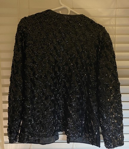 Vintage Oriental Best Quality Black Sequins all Over Jacket Size 44 MJ Style - Picture 3 of 7
