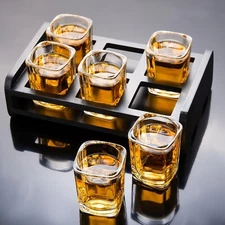 2oz Shot Glasses Set (6-Pack) with Holder - Heavy Base, Cool Tequila Glasses