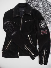Bnwt The Kooples Black Suede Leather Pride & Glory Biker Jacket Small Uk Size 10