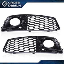 Pair Front Bumper Fog Lights Mesh Grille Cover Grill Fit For 2008-2012 Audi A4