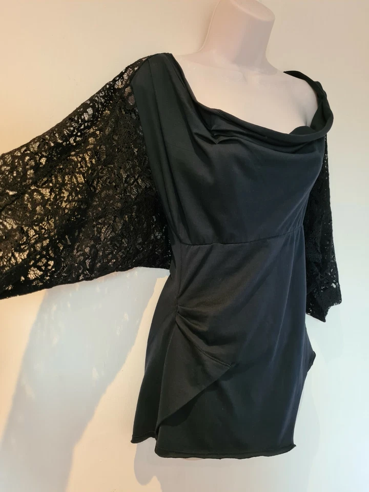 Blusa Alexander McQueen algodão renda acento bainha assimétrica tamanho P Reino Unido 8 10 - Imagem 3 de 4