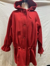 Vtg Clipper Mist Loose Red Double Waist Tie Wool Coat Women's Size X-large
