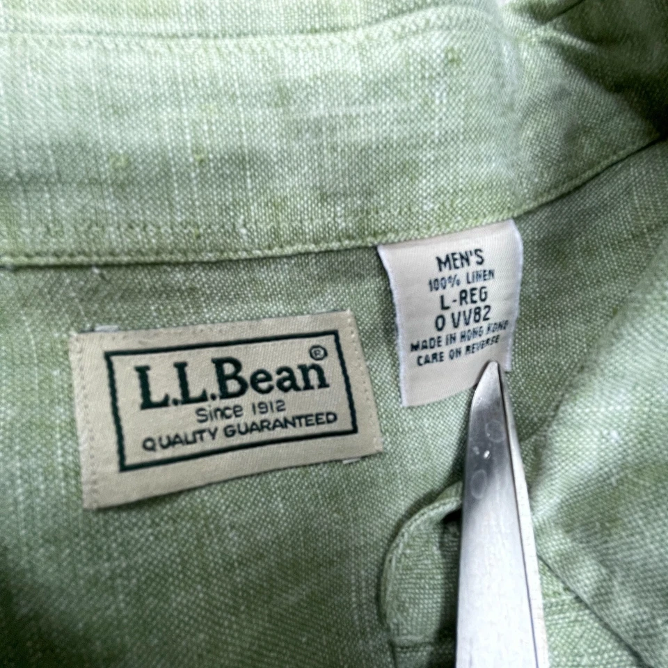 L.L. Bean Men Casual Long Sleeve Shirt Large Button Down 100% Linen Green Pocket - Image 3 of 4