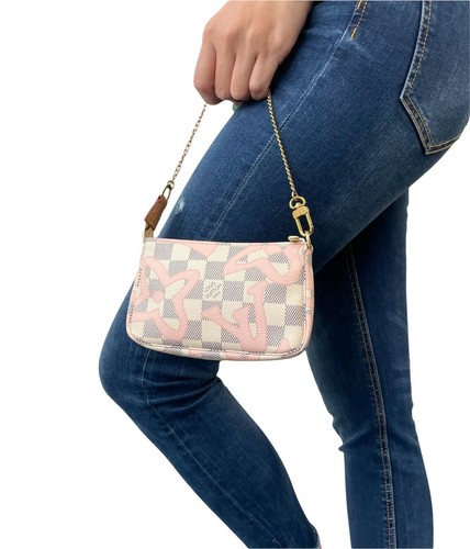 Louis Vuitton Damier Azur Tahitiennes Mini Marsupio Pochette Rosa Pelle  Rankab | eBay