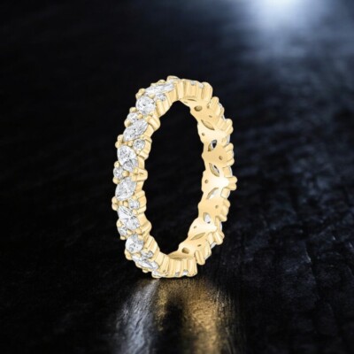18 K Gelbgold 3,4 mm Ehering Ewigkeitsring 1,50 kt im Labor gezüchteter Marqu...