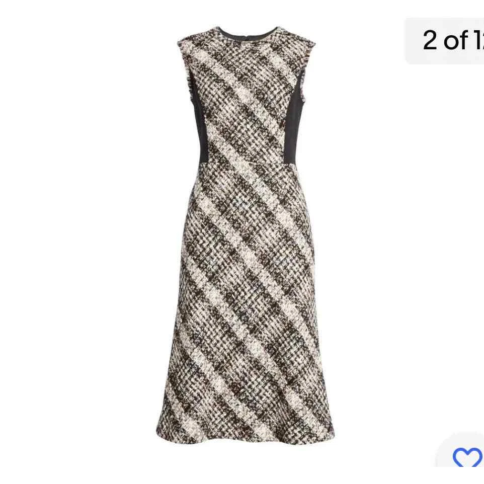 Abito senza guaina TORY BURCH in tweed perfetto nero da donna taglia 0 Nuovo con etichette