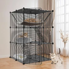 3-Tier Cat Cage Indoor Cat Enclosures DIY Detachable Metal Cat Kennel w/Hammock