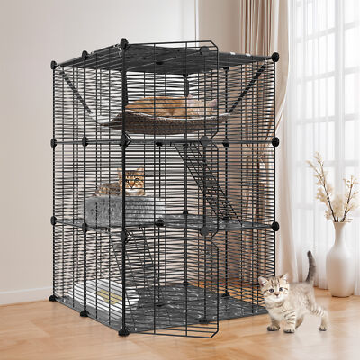 #ad #ad 3 Tier Cat Cage Indoor Cat Enclosures DIY Detachable Metal Cat Kennel w Hammock $49.58