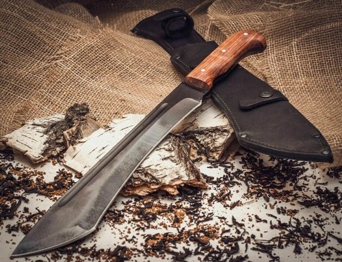 22 Inch Handmade Carbon Steel FULL TANG Hunting Machete Fixed Blade With Sheath - 第 3/3 張圖片